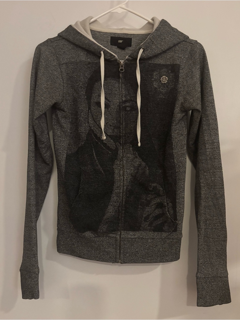 Obey Heather Gray Zip Hoodie with Black Graphic